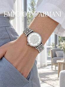 Armani Women's Quartz Watch Silver Stainless Steel Bracelet Round Pave Crystal Dial Roman Numerals Elegant Dress Watch For Dinner Anniversary Daily Dating - Silver - View 4