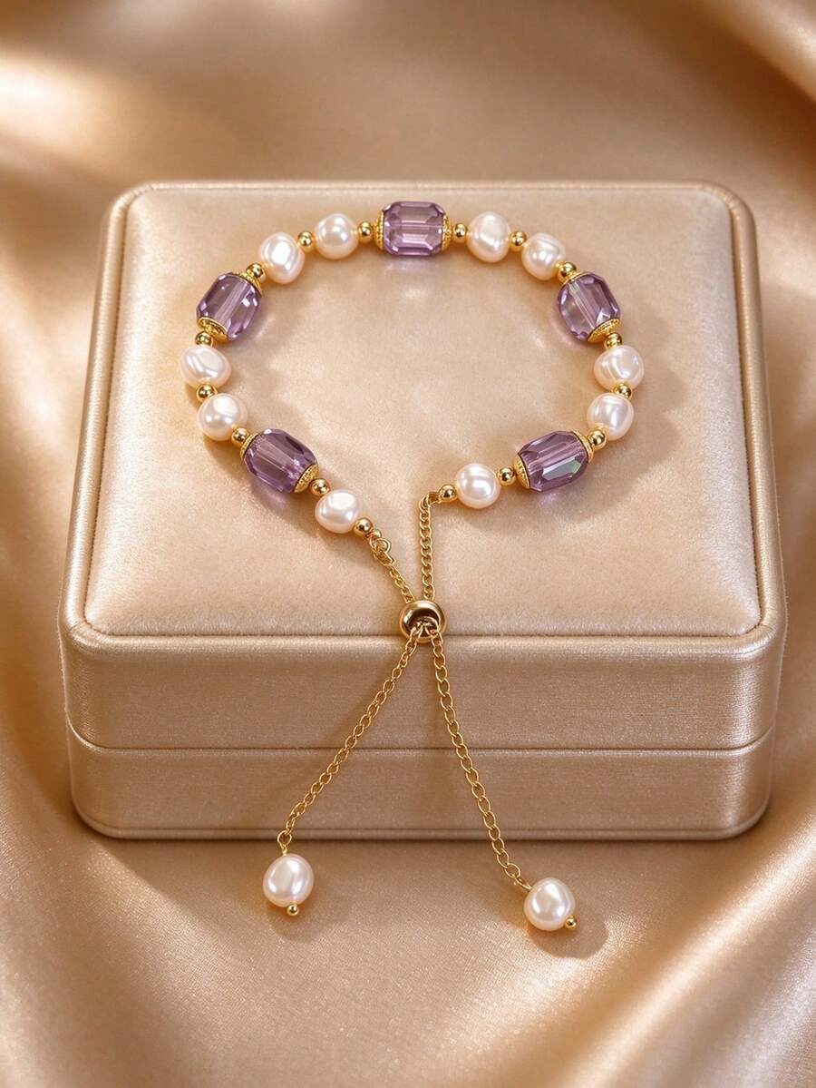 Vintage Faux Pearl Bracelet, Adjustable Drawstring, French Elegant Versatile Skin-Brightening, Best Friend Birthday Gift For Girlfriend - Multicolor - View 1