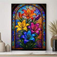 1PC DIY 5D Diamond Painting Kit Colorful Lily Flower Pattern - Round Full Drill Art Mosaic Craft, Home Wall Decor, Unframed - No Frame - View 3