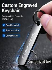 1pc Personalized Engraved ID Keychain, Custom Name & Phone Number Stainless Steel Key Tag, Anti-Lost Car Key Ring, Unisex Customized Text Keychain Gift - Multicolor - View 2