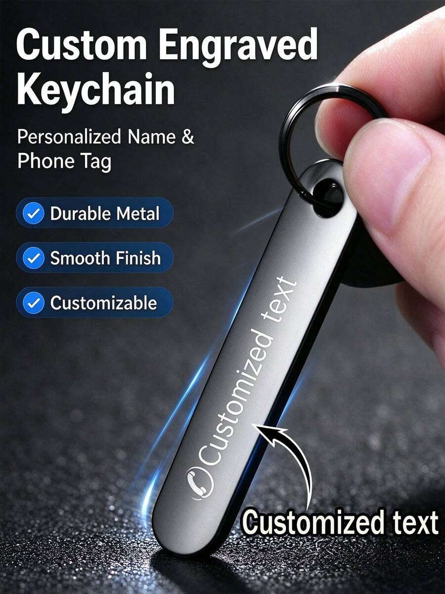 1pc Personalized Engraved ID Keychain, Custom Name & Phone Number Stainless Steel Key Tag, Anti-Lost Car Key Ring, Unisex Customized Text Keychain Gift