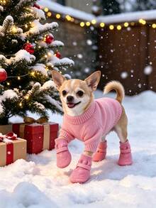 4pcs Random Style Waterproof Pet Dog Shoes, Anti-Slip Soft Sole Scratch-Resistant Washable Reusable Durable Paw Protectors, Suitable For Bichon, Corgi And Other Small To Medium Dogs, For Rainy, Snowy, Hot Road Outdoor Use - Multicolor - View 5