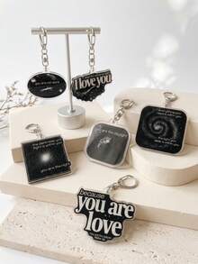 6pcs End Poem Acrylic Keychains, Game Ending Poem, Romantic Universe Starry Sky Galaxy Style, "And The Universe Said I Love You" Quote, Healing Gift For Game Player Couples And Friends, Backpack Charm, Key Ring Accessory - Multicolor - View 3
