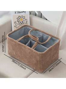 1pc Fabric Storage Basket, Handmade Woven Desktop Organizer Basket, Snack & Fruit Storage Box, Woven Storage Basket, Handled Storage Bin, Decorative Storage Box, Laundry Hamper With Divider - Multicolor - View 8