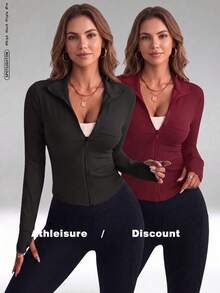 FWH #High Return Rate# Waist-Cinched All-Season Versatile High Value Women's Long Sleeve Yoga Jacket 2-Piece Set Winter - Multicolor - View 1