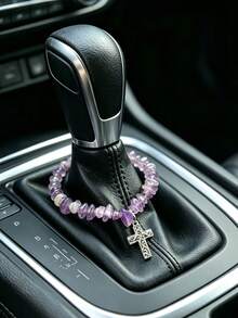 1pc Asymmetrical Crushed Stone Chain Cross Car Steering Wheel Gear Shift Hanging Decoration, Exquisite Car Interior Accessory - A - View 3