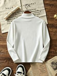 Girls' Faux Collar Long Sleeve T-Shirt, Slim Fit Solid Color Basic Casual T-Shirt For Autumn - White - View 4