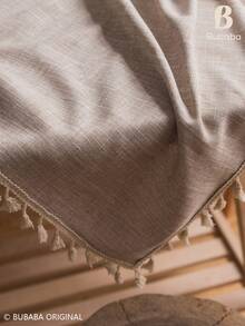 Bubaba Bohemian Farmhouse Style Beige Rectangular Tablecloth, White Embroidered Stripes With Tassel Trim, Linen-Textured Cotton Polyester Blend Tablecloth, Rustic Vintage Restaurant Decor, Suitable For Kitchen, Dining Room, Daily Use And Holiday Gatherings - Multicolor - View 5