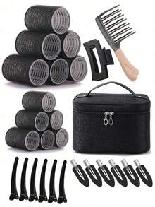 12 Pcs Rollers Hair Curlers , Large Medium Small Self Grip Hair Rollers With Rollers 12pcs Clips And 1 Cosmetic Bag And1pcWide Tooth Comb For Curls - Multicolor - View 14