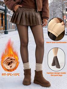 1 Pair 200g Thickened Fleece Lined Leggings, Sexy French Elegant Cute, Plus Size High Elastic, Suitable For Commute, Date Night, Christmas Party - Multicolor - View 4