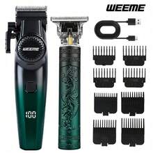WEEME 4pcs/3pcs/2pcs Men Hair Clipper Set, LED Display Electric Hair Cutting Machine, T9 Outline Trimmer, Electric Beard Shaver, Nose Hair Trimmer, Multifunctional Men Grooming Kit For Home Use - Green - View 10
