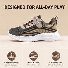 TAOSENTU Children's Sports Shoes Retro Brown Colorblock, Mesh Upper Breathable And Fresh, Anti-Sweat, Hook And Loop Closure Design, Easy To Put On And Take Off For Kids, Lightweight Soft Sole Anti-Slip And Wear-Resistant, Shock-Absorbing Comfort, Suitable For Middle And Older Children's Daily School, Running And Sports, Low-Key And Versatile Colorway, Durable For Everyday Wear - Brown - View 2