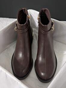 Vintage Flat Chelsea Ankle Boots For Women, Low Heel, Versatile Spring/Autumn Boots With Back Zipper - Brown - View 3