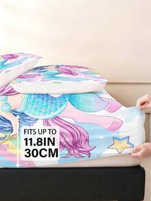 2/3PCS Cartoon Mermaid Unicorn Fitted Sheet Animal Print Bedding Set For All Seasons Twin/Full/Queen 100% Polyester Machine Washable - Multicolor - View 5