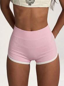 PinkTip Women's Slim Fit Outdoor Cycling Shorts, White Trim, High Waist Design, Compression Comfortable Pink Summer Sports Style - Pink - View 3
