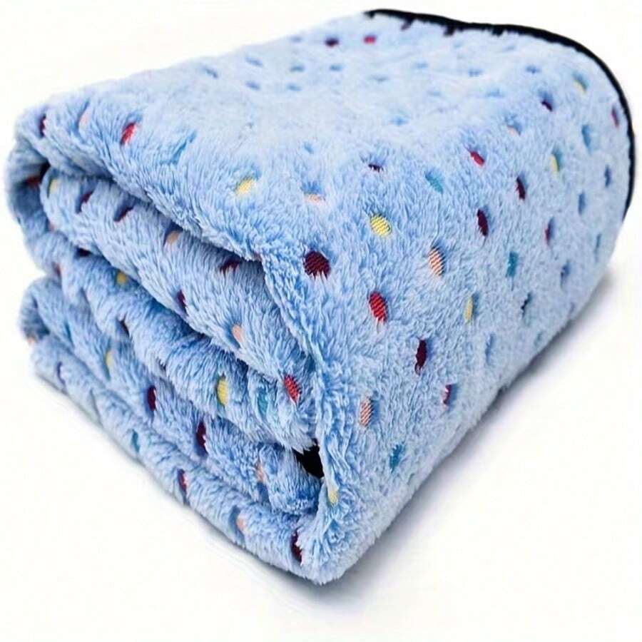 New Fashion 1pc Blue Polka Dot Dog Blanket, Warm Coral Fleece, Sofa Bed Cover Blanket For Small, Medium And Large Dogs, Home Use - 52*76cm - View 1