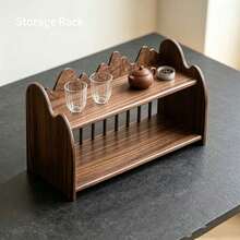 Mountain & Water Shaped Wooden Desktop Organizer, Double-Layer Partitioned Storage, Can Hold Tea Set, Tea Cups, Tea Cans, Tea Table Surface Organization, Suitable For Tea Room, Study, Minimalist & Elegant, Ideal For Daily Use And Gifting. - Multicolor - View 1
