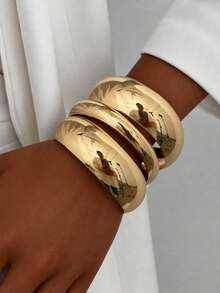 3pcs/Set Vintage Heavy-Duty Exaggerated Shiny Wide Gold Stackable Bangle Bracelet Set, High-End Statement Accessory For Women, Luxury Party Versatile Jewelry, Gift - Gold - View 1