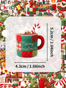 50Pcs Felt Style Christmas Stickers, Adorable Plaid Winter Holiday Xmas Element Decals, Scrapbook Journal Decorative Stickers, Cute Aesthetic Christmas Decor Stickers - Multicolor - View 5