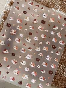 1 Sheet Autumn Winter Nail Stickers, Cute Cartoon Brown Cat Nail Art Stickers, Self-Adhesive Nail Decorations - Multicolor - View 6