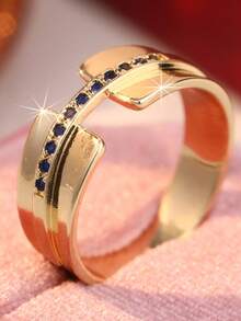 YOYO Light Luxury Blue Cubic Zirconia Ring, Casual Elegant Style - Gold - View 5