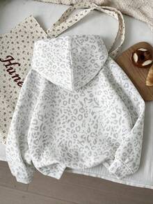 College Style Retro White Leopard Print, Teen Girls Casual Minimalist Loose Soft Hooded Long Sleeve Sweatshirt, Suitable For Autumn/Winter - White - View 7