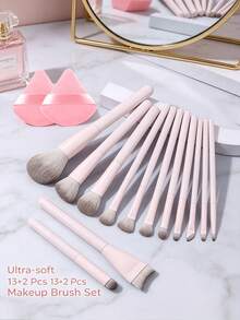 15pcs Makeup Brush Set, Complete Makeup Tools, Easy Application Including 2pcs Powder Puffs, Suitable For Foundation, Blush, Eyeshadow, Eyebrow Pencil, Contour, Lipstick, Nose Shadow And Other Facial Makeup Brushes, Complete Makeup Brush Set, Essential Beauty Tools, Makeup Set Complete Gift For Beautiful Girls, Thanksgiving Christmas Gift - Baby Pink - View 11