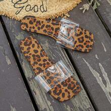Leopard Print Flat Slide Sandals, Transparent PVC One-Strap Square Toe Slippers, Casual Vacation Versatile Open Toe Slides - Leopard Print - View 8