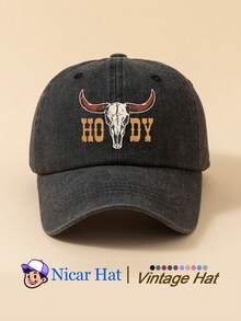 1pc Printed Vintage Washed Men's Baseball Cap With "Bull Head HODY", Lightweight Comfortable Adjustable Multi-Functional Baseball Cap, Unisex Trucker Hat Suitable For Daily Wear, Outfit, Holiday Party And Other Occasions - A - View 2
