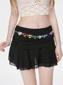 Subculture Accessory, Dopamine Style Rainbow Heart Waist Chain, Full Heart-Shaped Colorful Rhinestones With Rich And Transparent Colors, Silver Chain Minimalist And Versatile, Adjustable Chain Design For Easy Wear And Removal, Niche Personalized Accessory, Suitable For Daily Outings, Music Festivals And Various Styling Scenarios - Silver - View 6