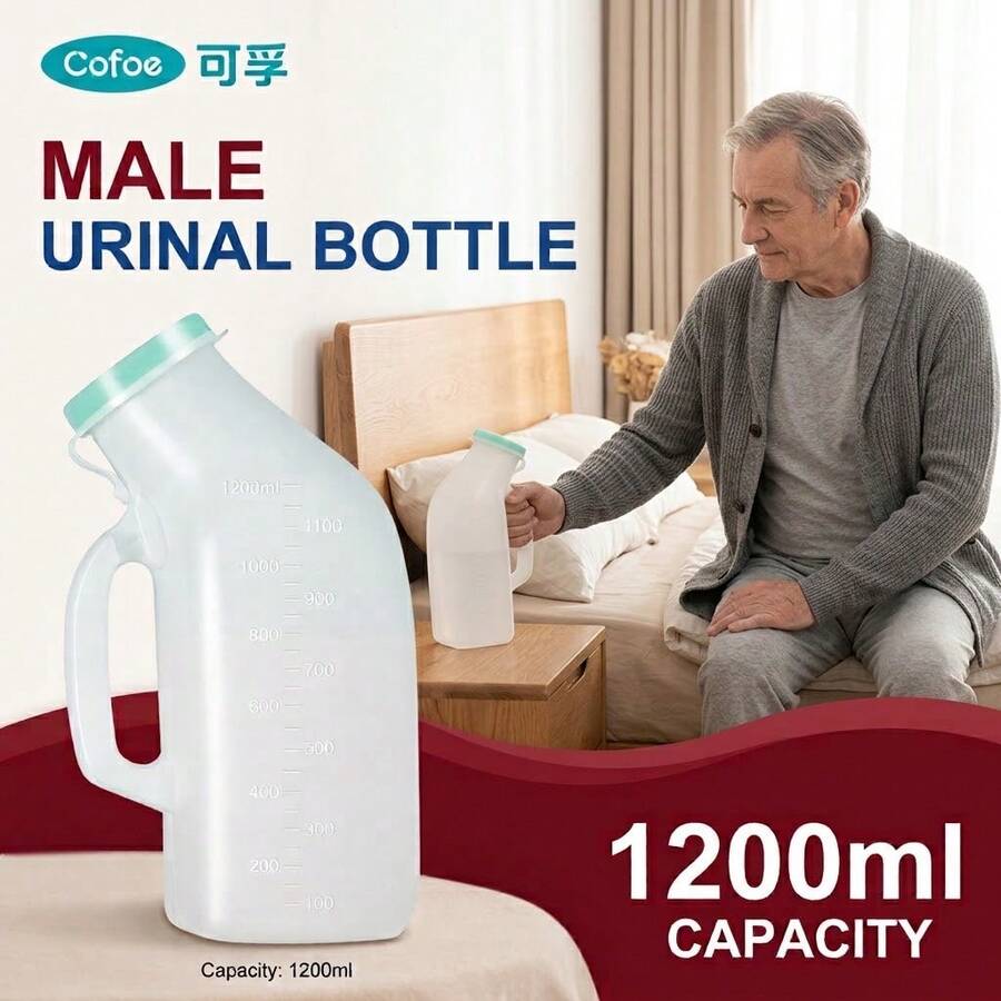 Cofoe 男用便攜式尿壺 (1個) - 40oz/1200ml 加厚塑料男性便盆瓶附蓋 - 防漏便攜式尿液收集瓶 - 適用於老年男性、臥床病人、醫院康復與居家照護旅行尿液收集容器 - 1200ml - 查看 1