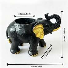 Large Elephant Resin Flowerpots, Windproof Animal-Shaped Pots, Decorative Garden Pots, Outdoor Garden Decor, Courtyard Balcony Home Decorations, Traditional Style - Black - View 3