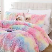 Fluffy Comforter Set, Tie-Dye Pink Faux Fur Comforter Set (3 Pieces), Luxury Fluffy Large Bedding Set, Queen/King Size, Soft Plush Bedding Set Suitable For All Seasons, Includes 1 Comfortable Comforter And 2 Pillowcases - Multicolor - View 6