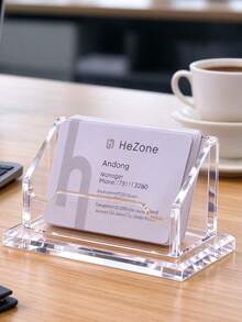 1pc High Transparency Acrylic Business Card Holder, Desktop Business Card Display Stand, Business Front Desk Card Storage Display Rack, Office Card Storage Box, Single Slot Card Holder, Office Desktop Card Display Box, Desktop Decor - Multi-color Style - View 1