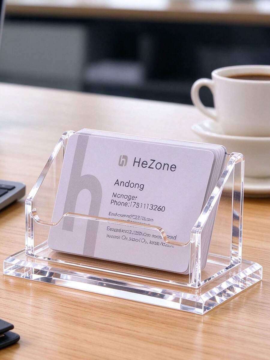 1pc High Transparency Acrylic Business Card Holder, Desktop Business Card Display Stand, Business Front Desk Card Storage Display Rack, Office Card Storage Box, Single Slot Card Holder, Office Desktop Card Display Box, Desktop Decor - Multi-color Style - View 1