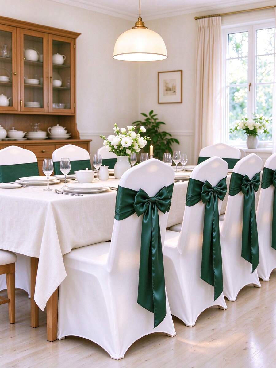 14 Colors Satin Chair Sashes 15x260cm Elegant Bow Chair Ribbons, Suitable For Wedding Banquet Party Event Reception Hotel Chair Cover Decoration - Dark Green - View 1