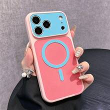 Cute Colorblock Magnetic Phone Case, Compatible With IPhone 17 Pro Max/17 Air/17 Pro/17/13/14/15/16/Pro Max/14 Plus/15 Plus/16 Plus, MagSafe Large Lens Protective Case, Birthday Gift - Light Pink - View 1