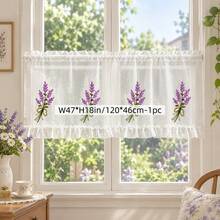 1PC French Lavender Embroidered Short Sheer Curtain, No-Drill Partition ...