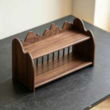 Mountain & Water Shaped Wooden Desktop Organizer, Double-Layer Partitioned Storage, Can Hold Tea Set, Tea Cups, Tea Cans, Tea Table Surface Organization, Suitable For Tea Room, Study, Minimalist & Elegant, Ideal For Daily Use And Gifting. - Multicolor - View 3