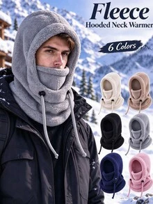 Fashion Thick Fleece Winter Hat, Adjustable Drawstring Fit, Warm Hooded Neck Scarf, Unisex Full Face Balaclava, Suitable For Motorcycle Riding, Hiking, Winter Vacation, Daily Casual Wear, Cold Weather Wardrobe Accessory - Multicolor - View 10