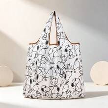 1PC Minimalist White Snoopy Line Print Medium Capacity Reusable Tote Bag, Portable Foldable Waterproof Shopping Bag, Multi-Purpose Shoulder Bag, Ideal Gift For Birthday And Christmas - Multicolor - View 1