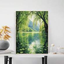 1PC DIY 5D Diamond Painting Kit Lake Landscape Pattern - Round Full Diamond Art Mosaic Craft, Home Wall Decor, Frameless - No Frame - View 2