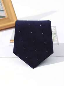 8cm Men's 2-Style Optional Navy Blue Jacquard Dotted/Textured Blue Striped Zipper Tie, No-Knot Business Workwear Quick-Pull Tie - Navy Blue - View 1