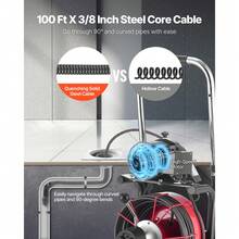 Drain Cleaner Machine 30m X 10.5mm, Auto Feed Sewer Snake Auger On Wheels - With 8 Cutters & Air-Activated Foot Switch For 50mm To 100mm Pipes - 30m X 10.5mm - View 3