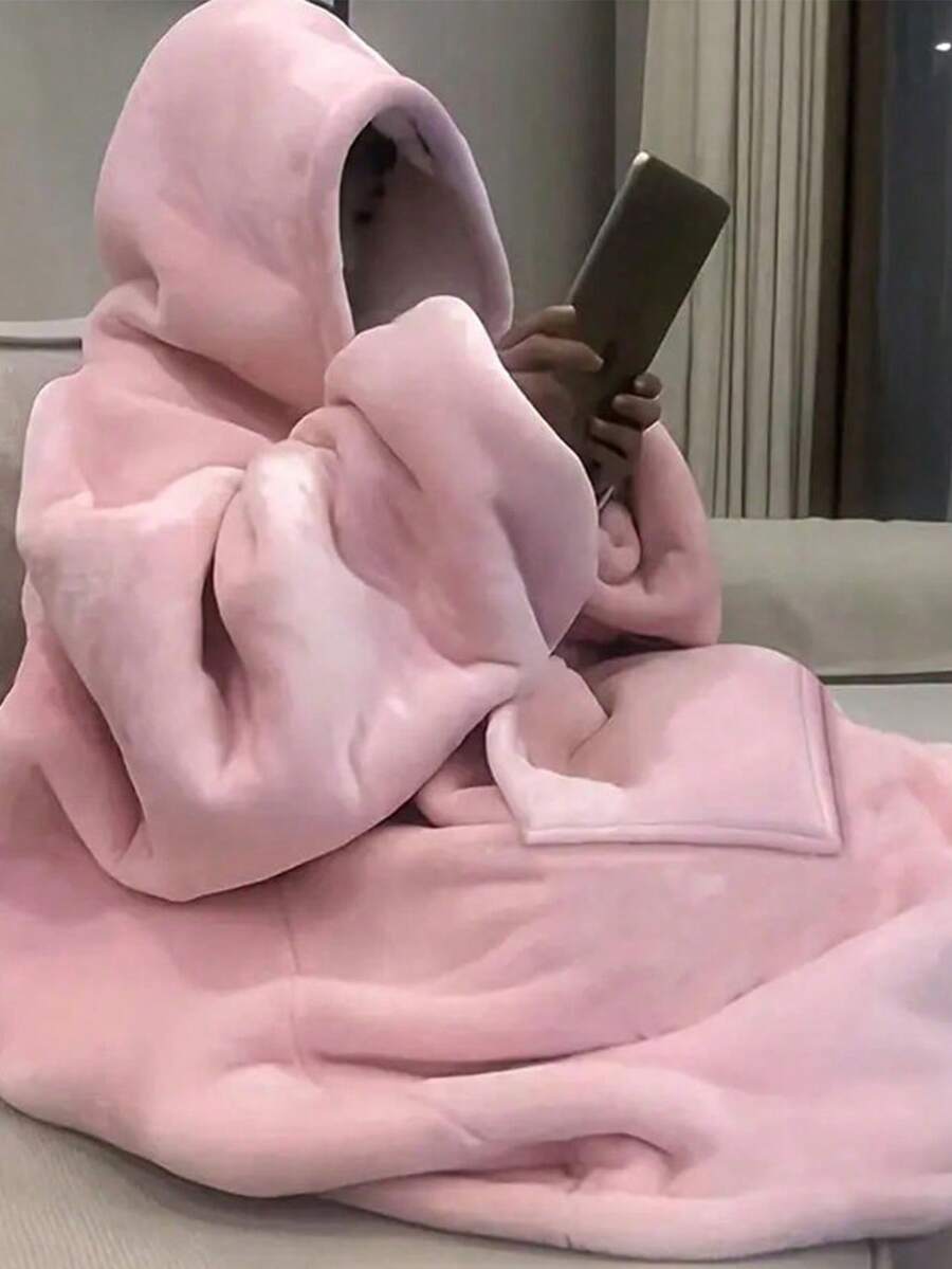 1pc Oversized Wearable Blanket Hoodie, Unisex Soft Flannel Hooded Blanket With Large Pockets, Comfortable Loungewear, Machine Washable Warm Blanket, Suitable For Home Relaxation, Camping, Christmas And Halloween - Multicolor - View 1