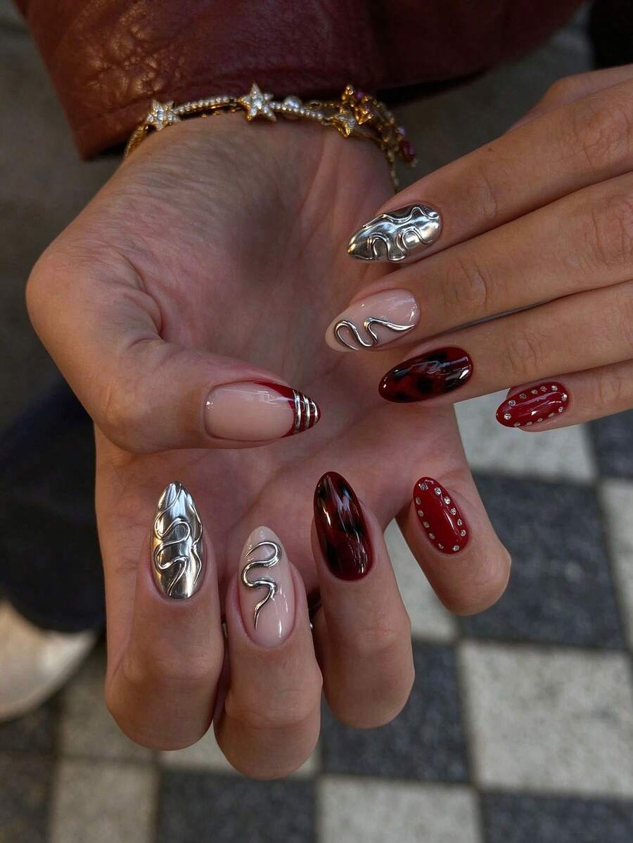 Change Your Nails With 24pcs/Set Medium-Long Almond Shape Y2K Cool Punk ...