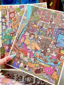 Layered 3D Scene Construction Stickers, Fairy Town Cat House Scene PET Stickers, 3D Stackable DIY Miniature Handmade Stickers, Scrapbook Planner Supplies, Aesthetic Bedroom Wall Decor Gift - A - View 13