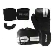 Kit Muay Thai Boxe Kickboxing Bate Saco Luva + Bandagem - Preto - Visão 1
