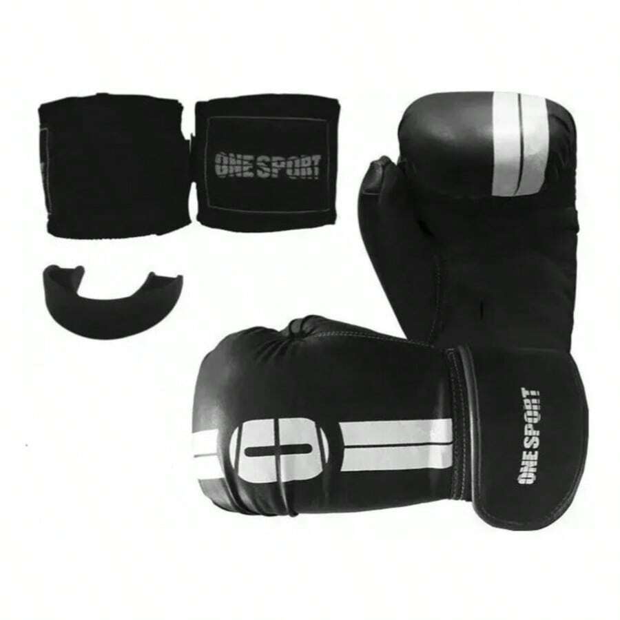 Kit Muay Thai Boxe Kickboxing Bate Saco Luva + Bandagem - Preto - Visão 1