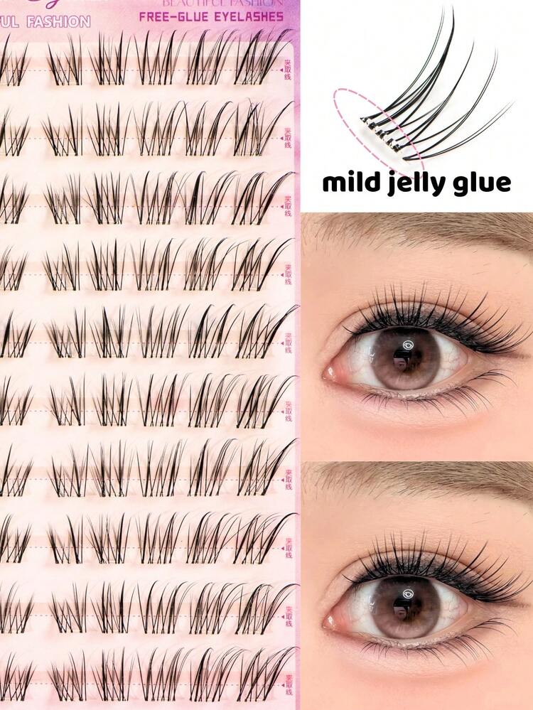 Glue-Free White Gauze False Eyelashes, 100 Clusters, Korean Style, Easily Create Fox Eye Makeup, C Curl, 9-11mm Mixed Length, Glue-Free Segmented Application Saves Steps, DIY Saves Makeup Time, Suitable For Beginners, Reusable, Suitable For Daily Commute, Date, Travel, Holiday Party, Perfect Gift For Best Friend, Girlfriend - C - View 3